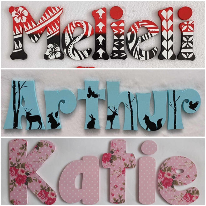 Made to order names - 10cm high for the uppercase letters - $6 per letter.