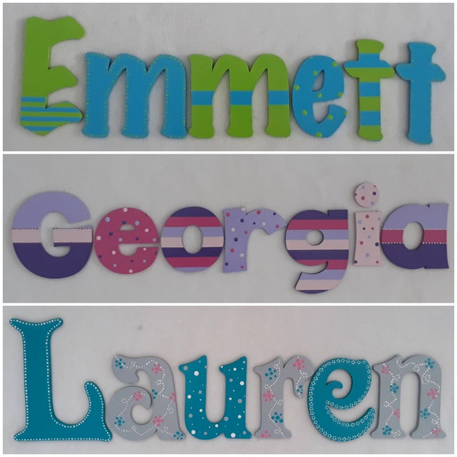 Made to order names - 15cm high for the uppercase letters - $9 per letter.
