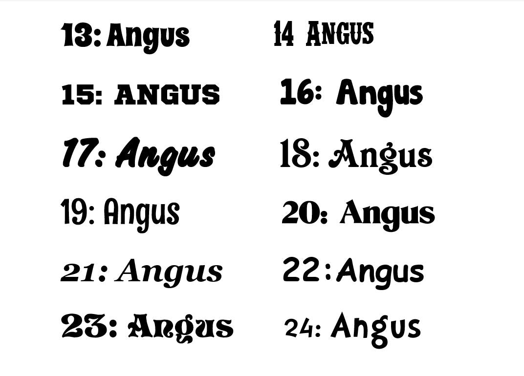 Personalised Names - 10cm high for the uppercase letter - Angus design and colour.