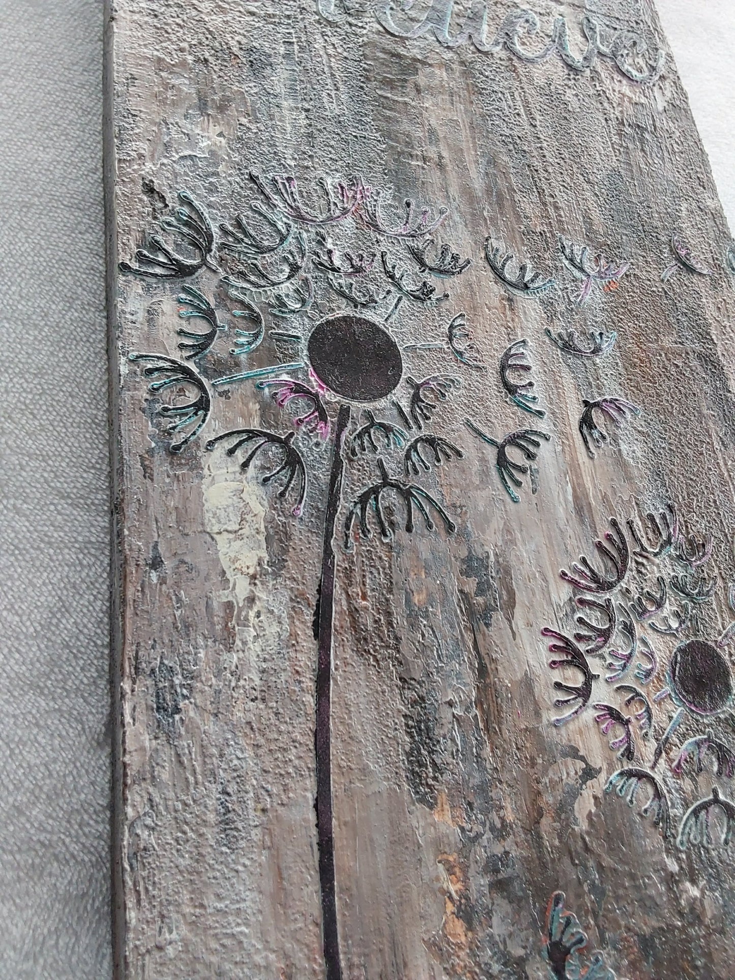 Mixed Media Dream Believe Dandelion Canvas
