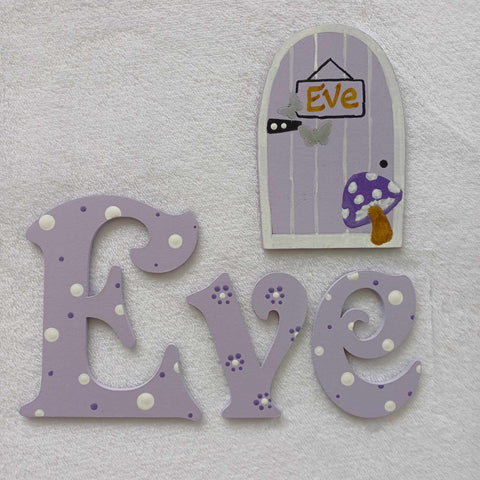 Eve and Fairy house - small letters suitable for a door.