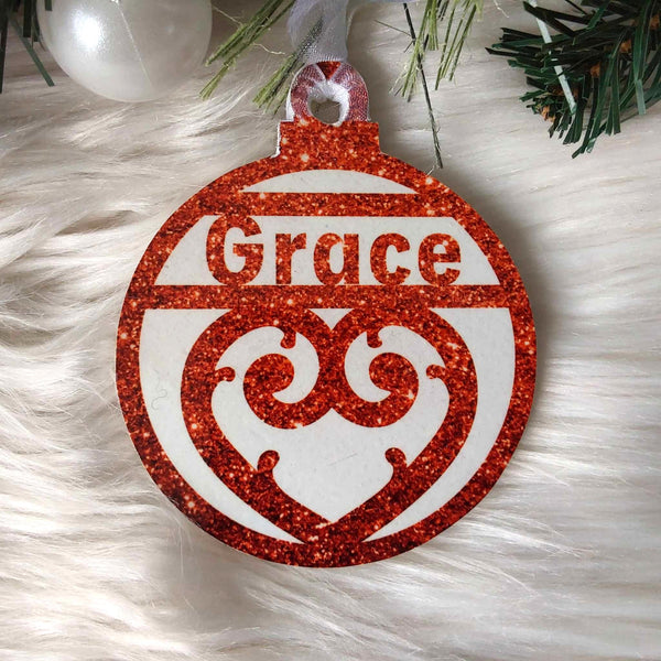 Koru Heart Christmas Decoration - Personalised in any name