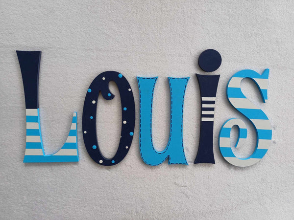 Personalised Names - 10cm high for the uppercase letter - Louis design and colour.