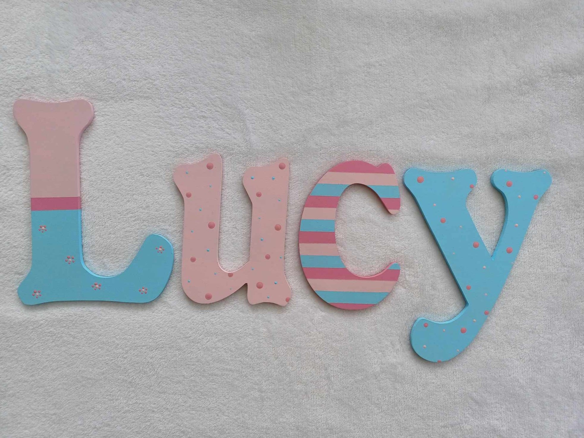 Personalised Names - 15cm high for the uppercase letter - Lucy design and colour.