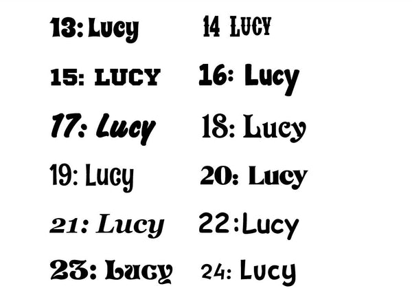 Personalised Names - 10cm high for the uppercase letter - Lucy design and colour.