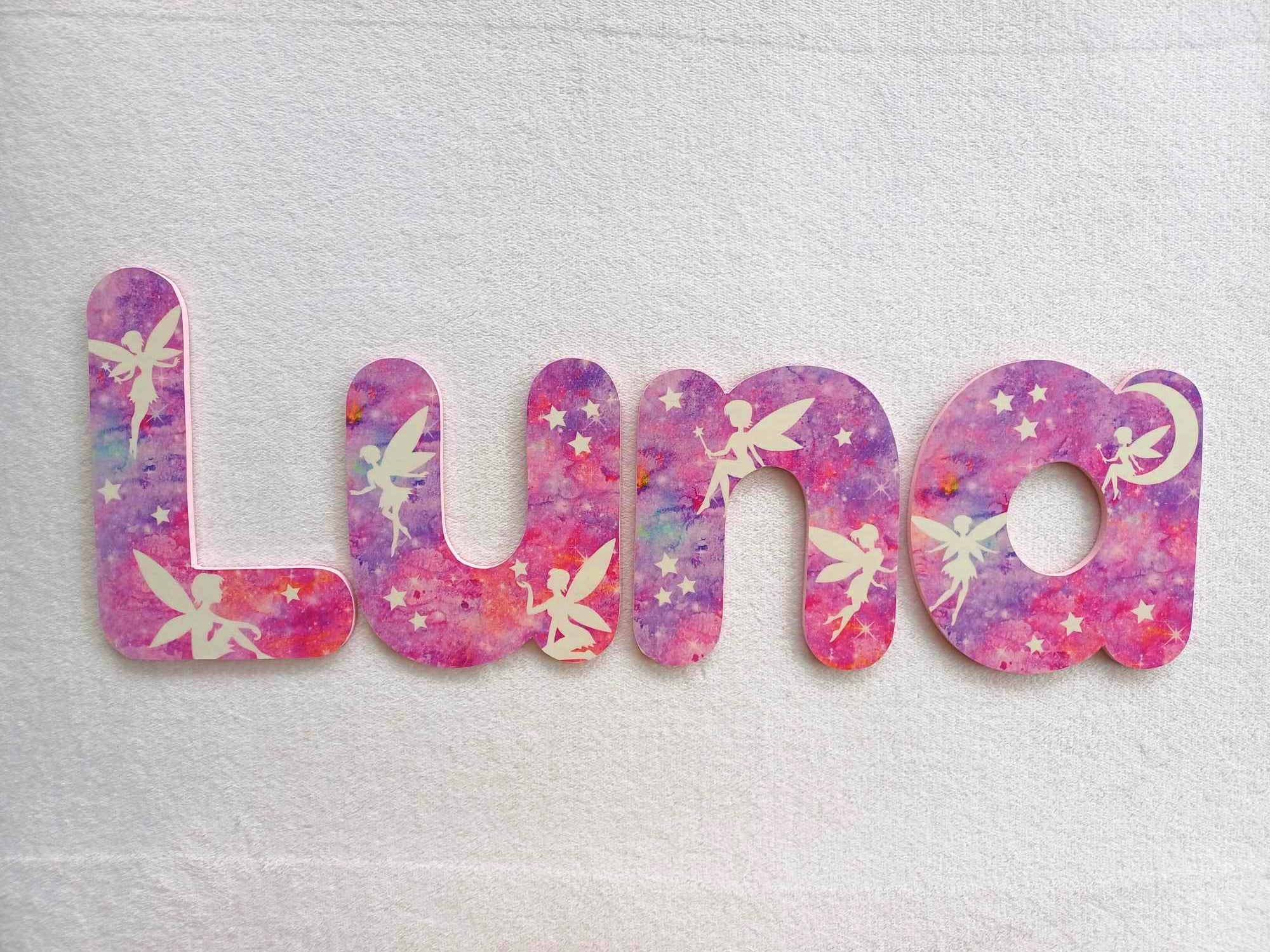 Fairy Names, Made to order - 10cm high for the uppercase letter - Luna design and colour.