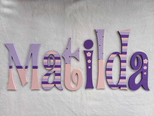 Personalised Names - 20cm high for the uppercase letter - Matilda design and colour.