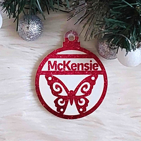 Butterfly Design 2 Christmas Decoration - Personalised in any name