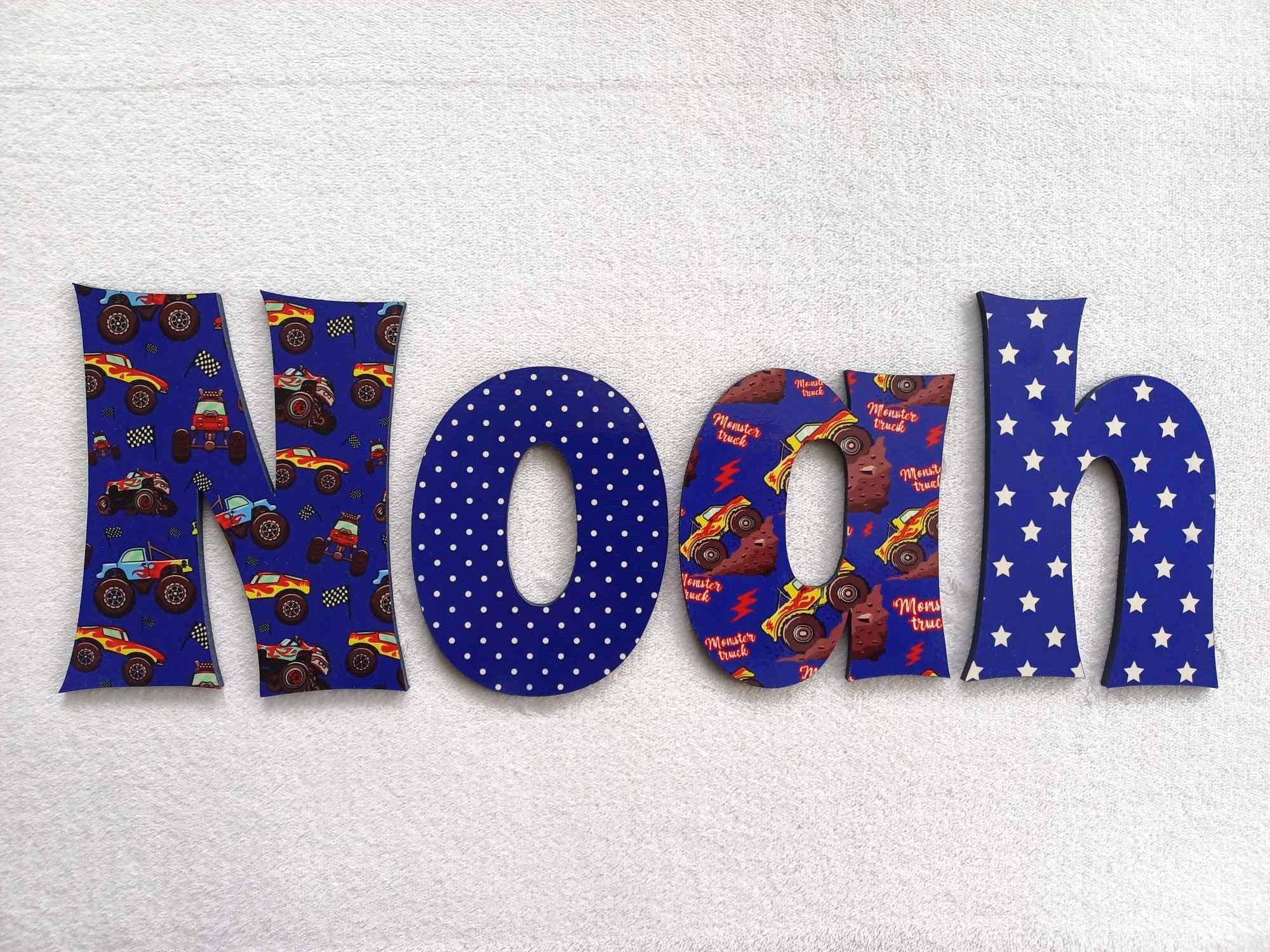 Personalised Names - 15cm high for the uppercase letter - Noah design and colour.