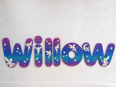 Fairy Names, Made to order - 20cm high for the uppercase letter - Willow design and colour.