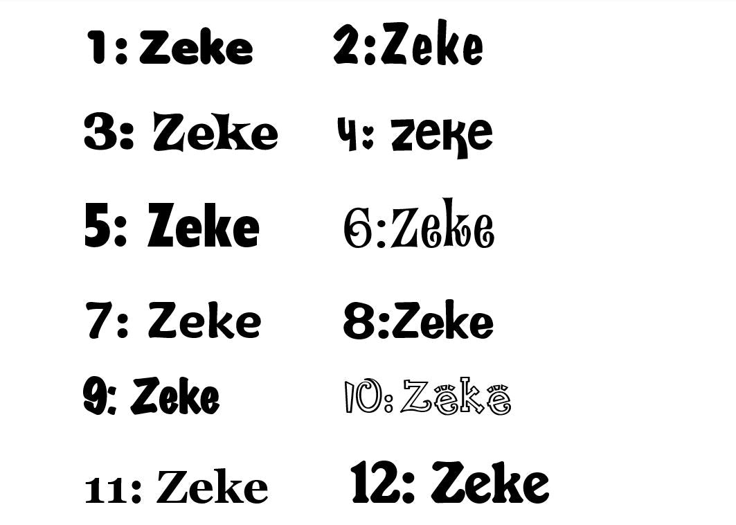 Personalised Names - 10cm high for the uppercase letter - Zeke design and colour.
