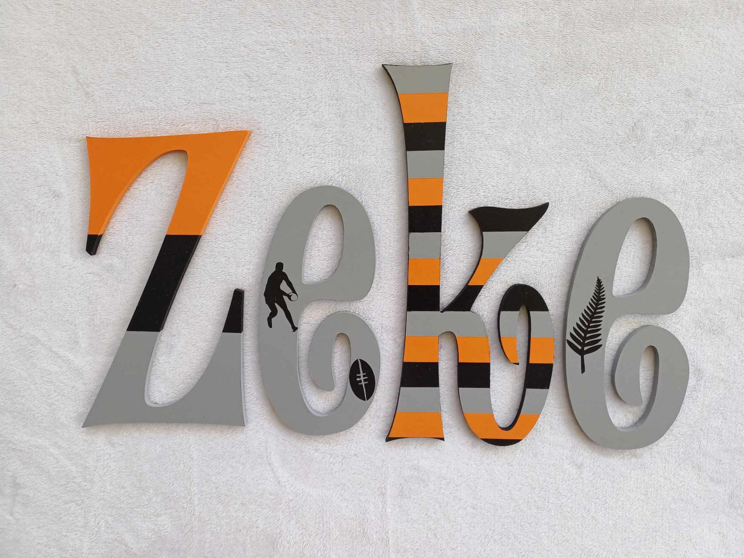 Personalised Names - 10cm high for the uppercase letter - Zeke design and colour.