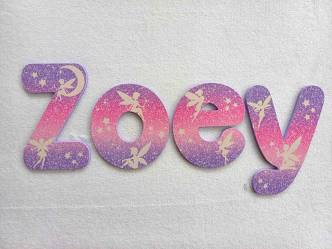 Fairy Names, Made to order - 15cm high for the uppercase letter - Zoey design and colour.