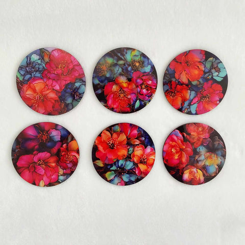 Hardwood Coasters - Floral - Set of 6