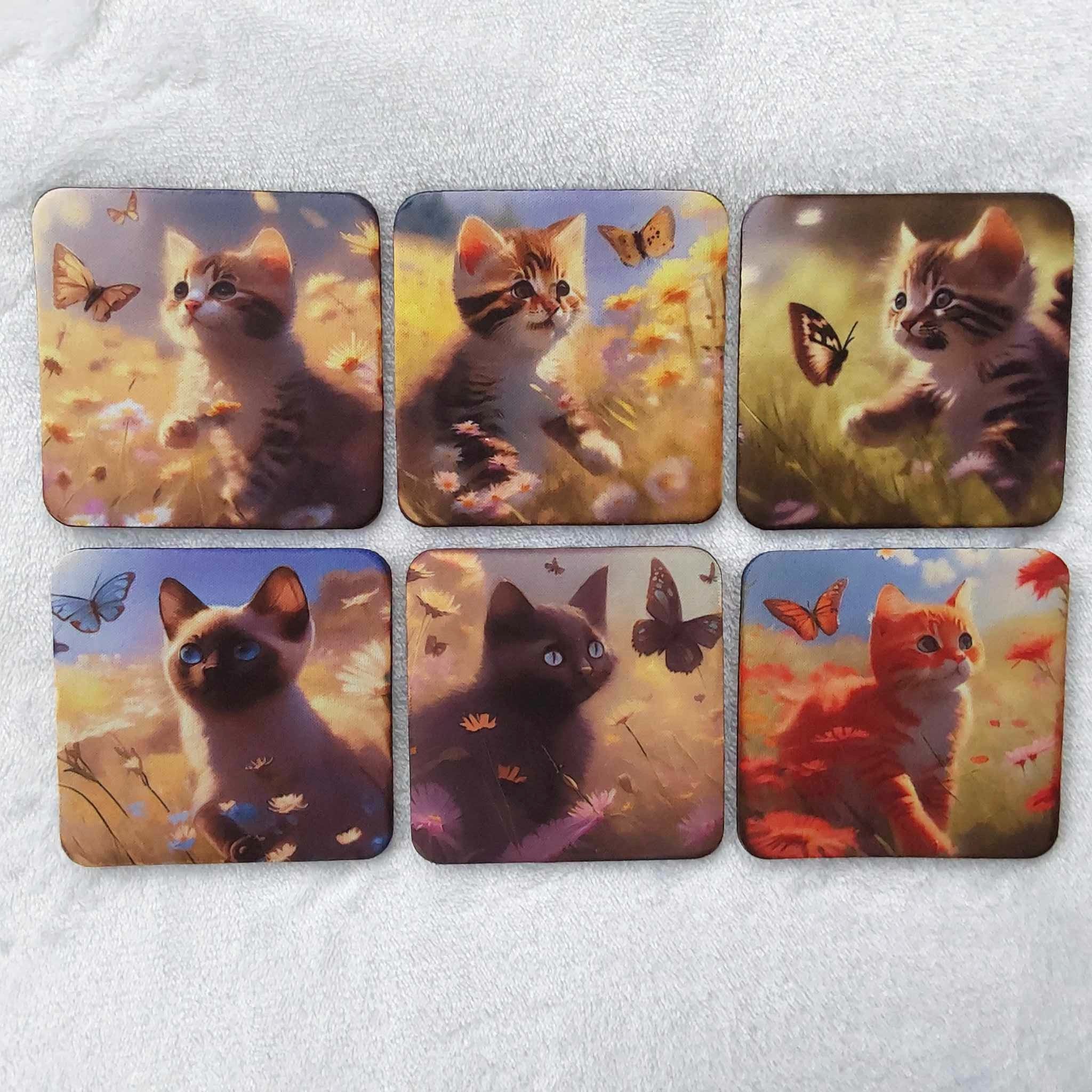 Rubber Coasters - Kittens - Set of 6