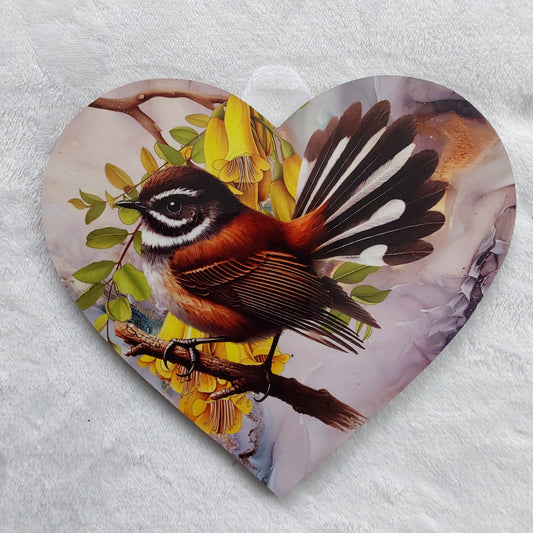 Fantail, piwaiwaka wall heart  - Large