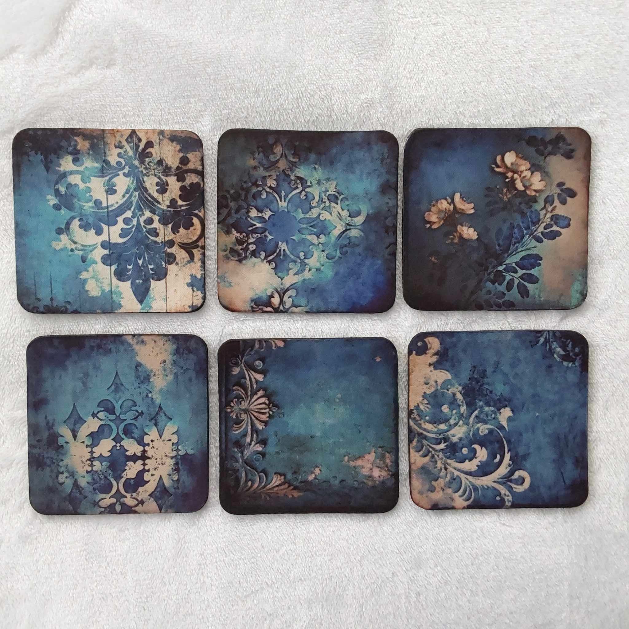 Rubber Coasters - Shabby Blues - Set of 6