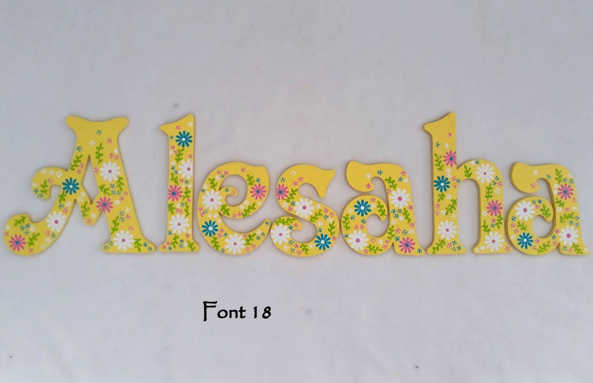 Personalised Names - 10cm high for the uppercase letter - Alesaha design and colour.