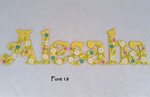 Personalised Names - 15cm high for the uppercase letter - Alesaha design and colour.