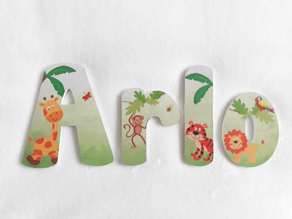 Jungle/Safari - Made to order - 20cm high for the uppercase letter with proportionate lowercase letters.