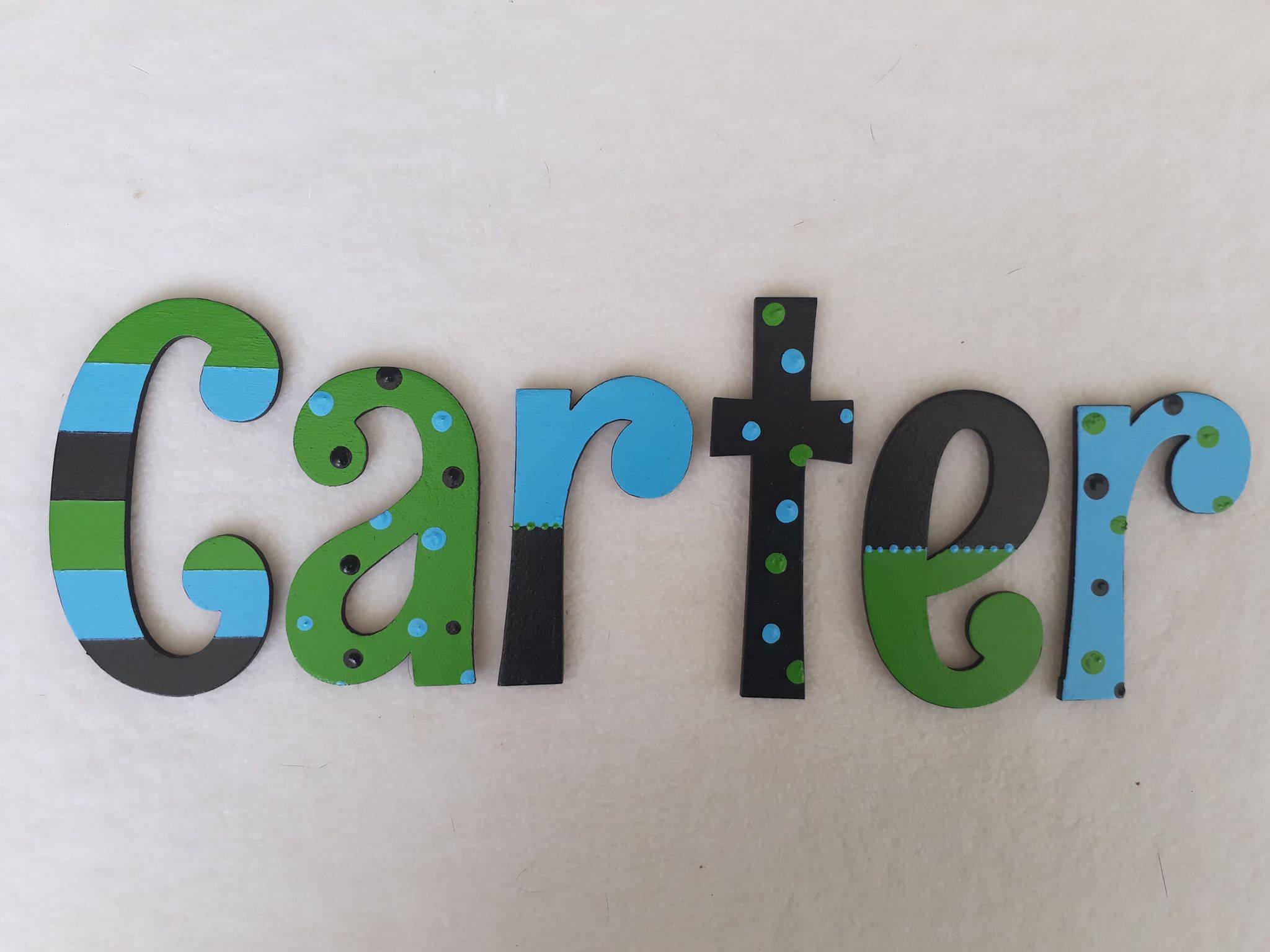 Personalised Names - 10cm high for the uppercase letter - Carter design and colour.