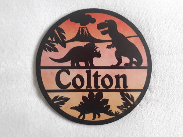 Dinosaur themed name plaque - Made to order in any name.