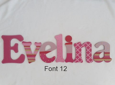 Personalised Names - 10cm high for the uppercase letter - Evelina design and colour.