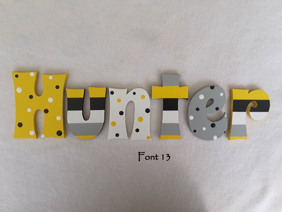 Personalised Names - 10cm high for the uppercase letter - Hunter design and colour.