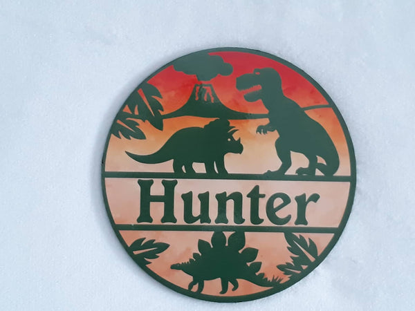 Dinosaur themed name plaque - Made to order in any name.