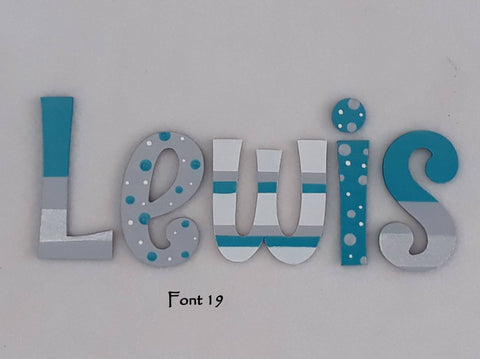 Personalised Names - 10cm high for the uppercase letter - Lewis design and colour.