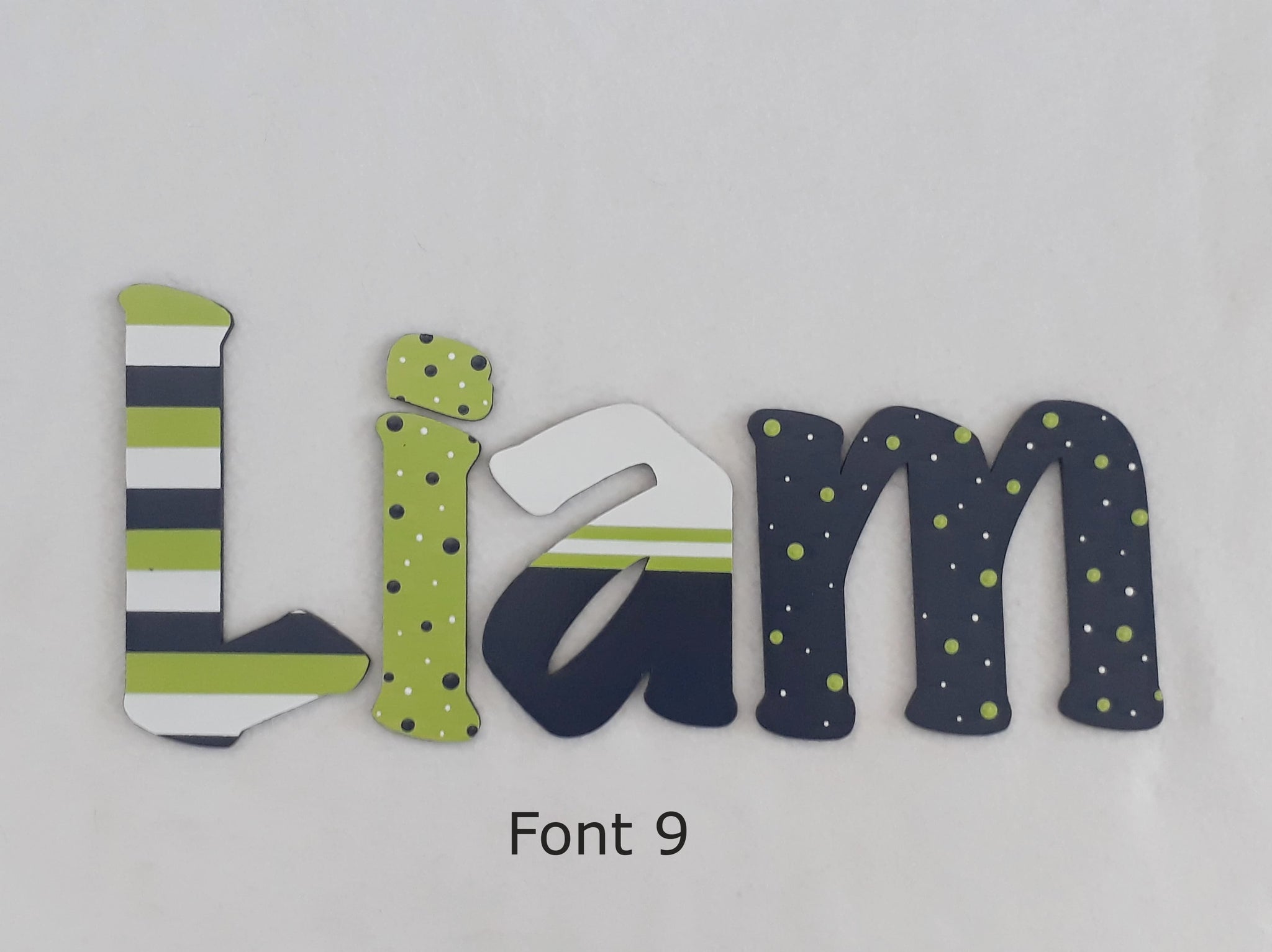 Personalised Names - 10cm high for the uppercase letter - Liam design and colour.