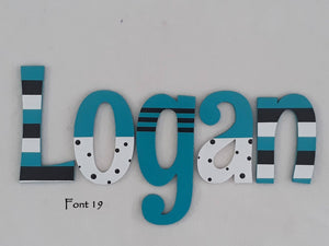 Personalised Names - 10cm high for the uppercase letter - Logan design and colour.