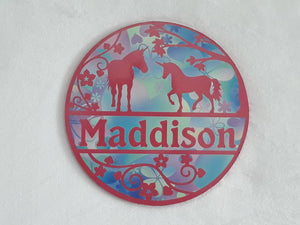 Unicorn themed name plaque - Made to order in any name.