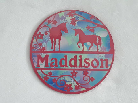 Unicorn themed name plaque - Made to order in any name.