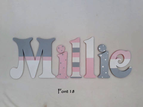 Personalised Names - 15cm high for the uppercase letter - Millie design and colour.