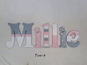 Personalised Names - 10cm high for the uppercase letter - Millie design and colour.