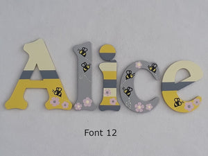 Personalised Names - 10cm high for the uppercase letter - Alice design and colour.