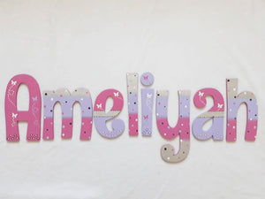 Personalised Names - 10cm high for the uppercase letter - Ameliyah design and colour.